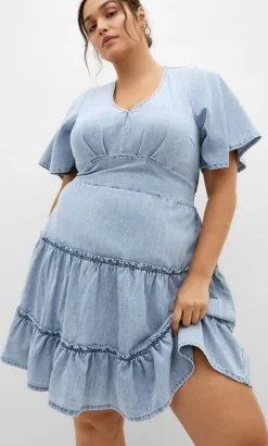May Tiered Denim Mini Dress - light wash
