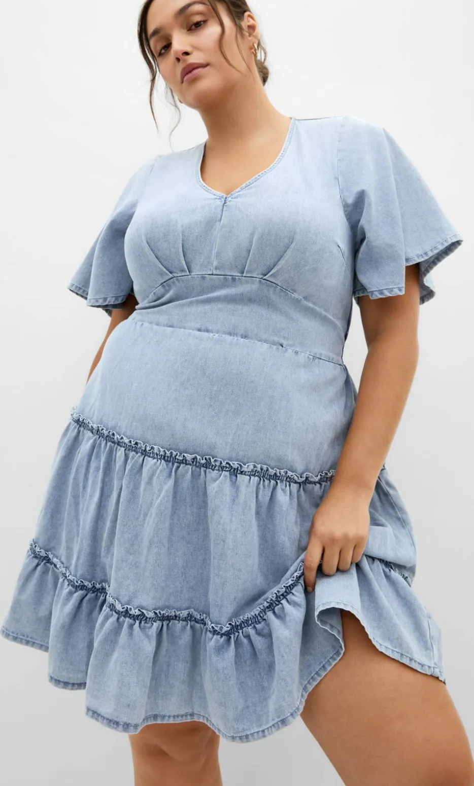 May Tiered Denim Mini Dress - light wash