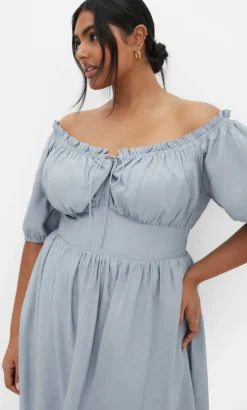 Mela Ruffle Mini Dress - dusty blue