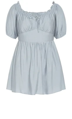 Mela Ruffle Mini Dress - dusty blue