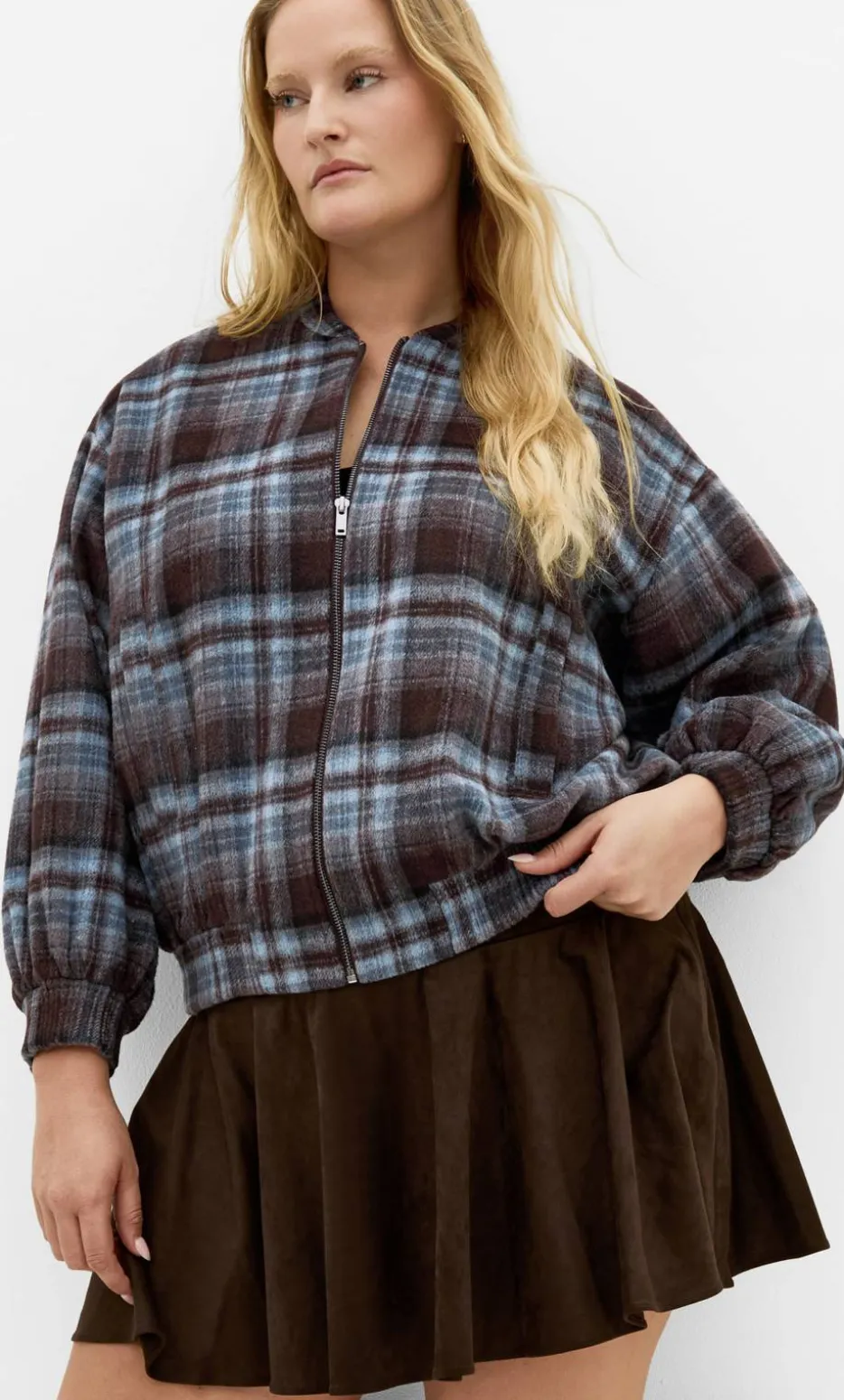 Mila Check Bomber Jacket - tobacco