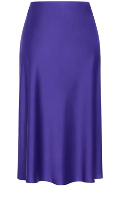 Miranda Satin Midi Skirt - royal purple