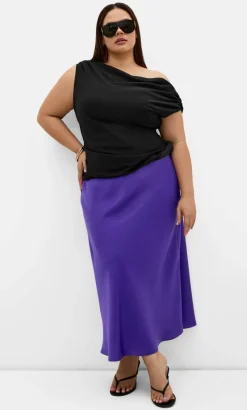 Miranda Satin Midi Skirt - royal purple