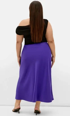 Miranda Satin Midi Skirt - royal purple