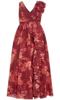 Mystique Print Ruffle Maxi Dress - rust