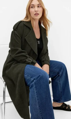 Nadia Longline Belted Trench - hunter green