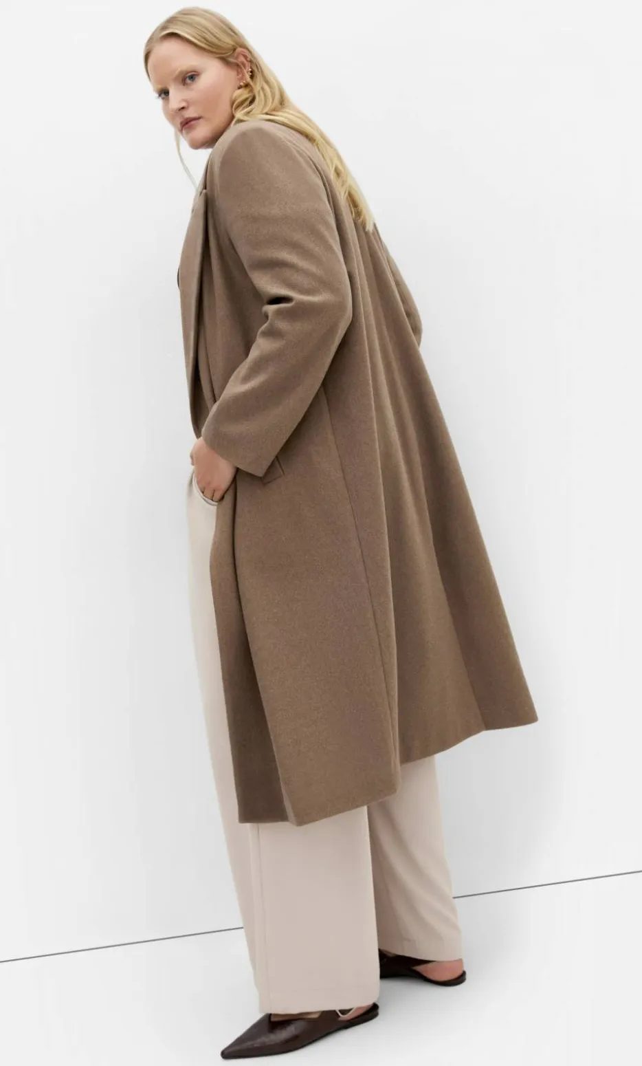 Naomi Longline Melton Coat - taupe