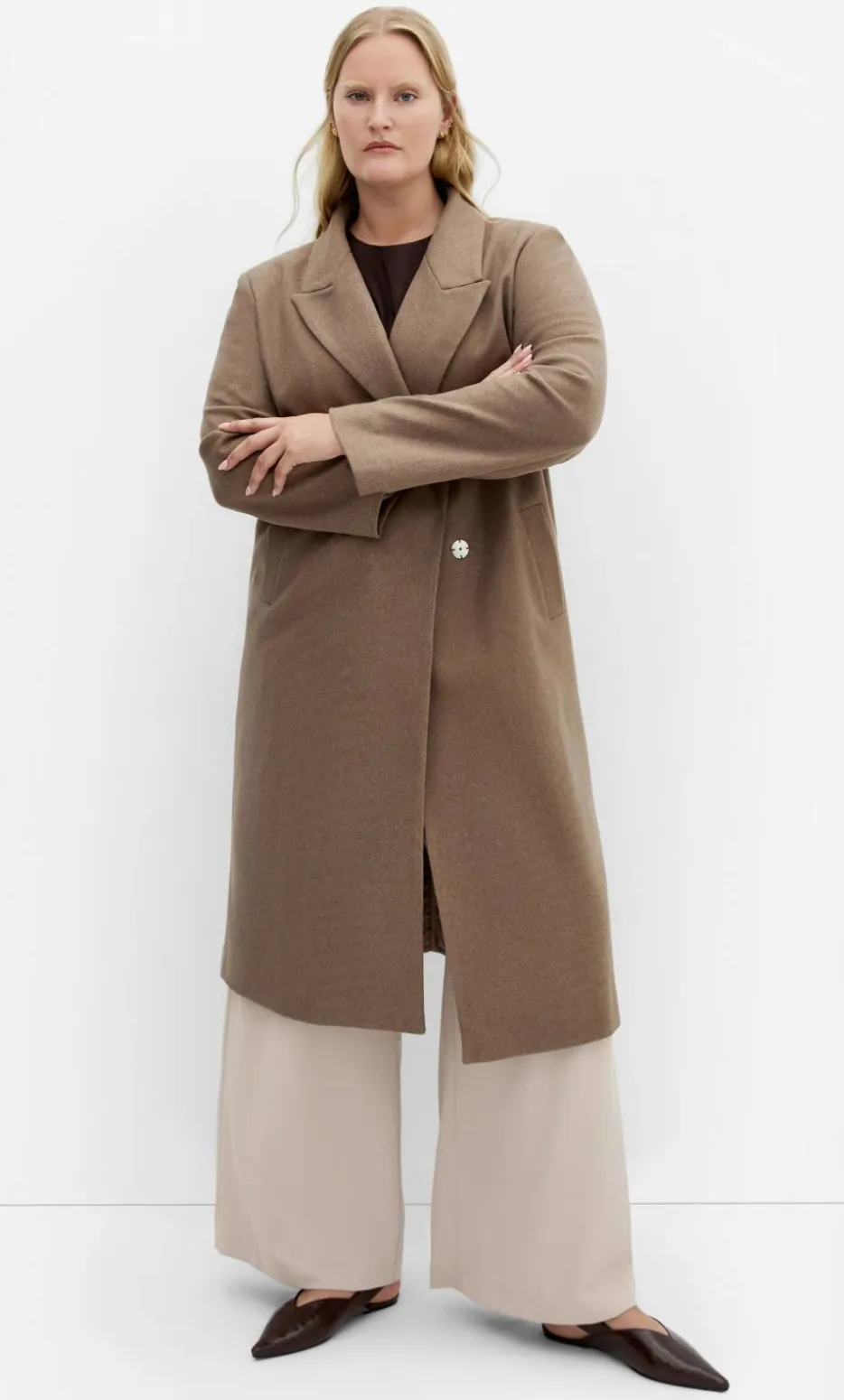 Naomi Longline Melton Coat - taupe