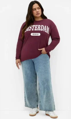 Oversized Amsterdam Long Sleeve Cotton Tee - dark cherry