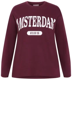 Oversized Amsterdam Long Sleeve Cotton Tee - dark cherry
