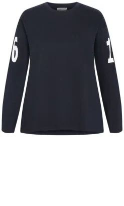 Oversized Brklyn Long Sleeve Cotton Tee - navy