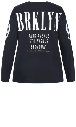 Oversized Brklyn Long Sleeve Cotton Tee - navy