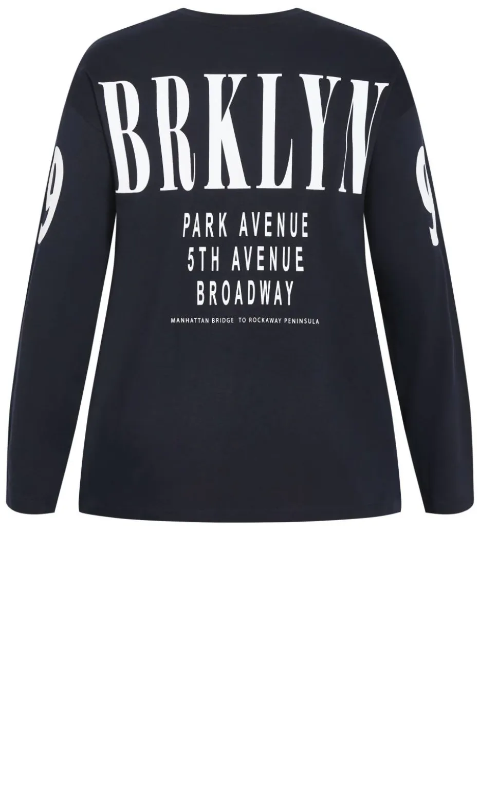 Oversized Brklyn Long Sleeve Cotton Tee - navy