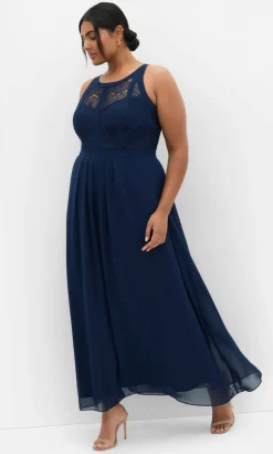 Panelled Bodice Maxi Dress - navy