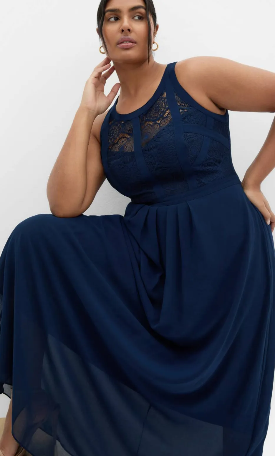 Panelled Bodice Maxi Dress - navy