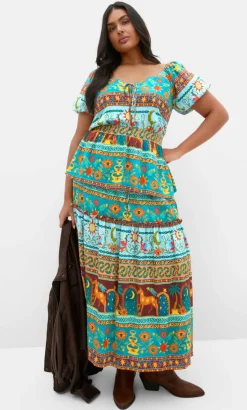 Paradiso Print Midi Skirt - alpine green