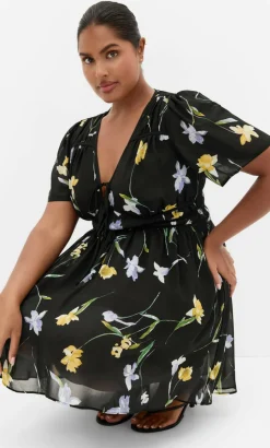Petal Print Mini Dress - black