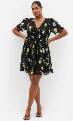 Petal Print Mini Dress - black