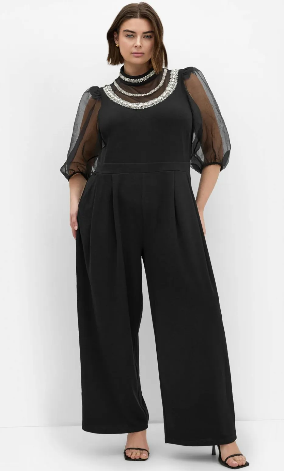 Phoenix Sheer Sleeve Jumpsuit - black