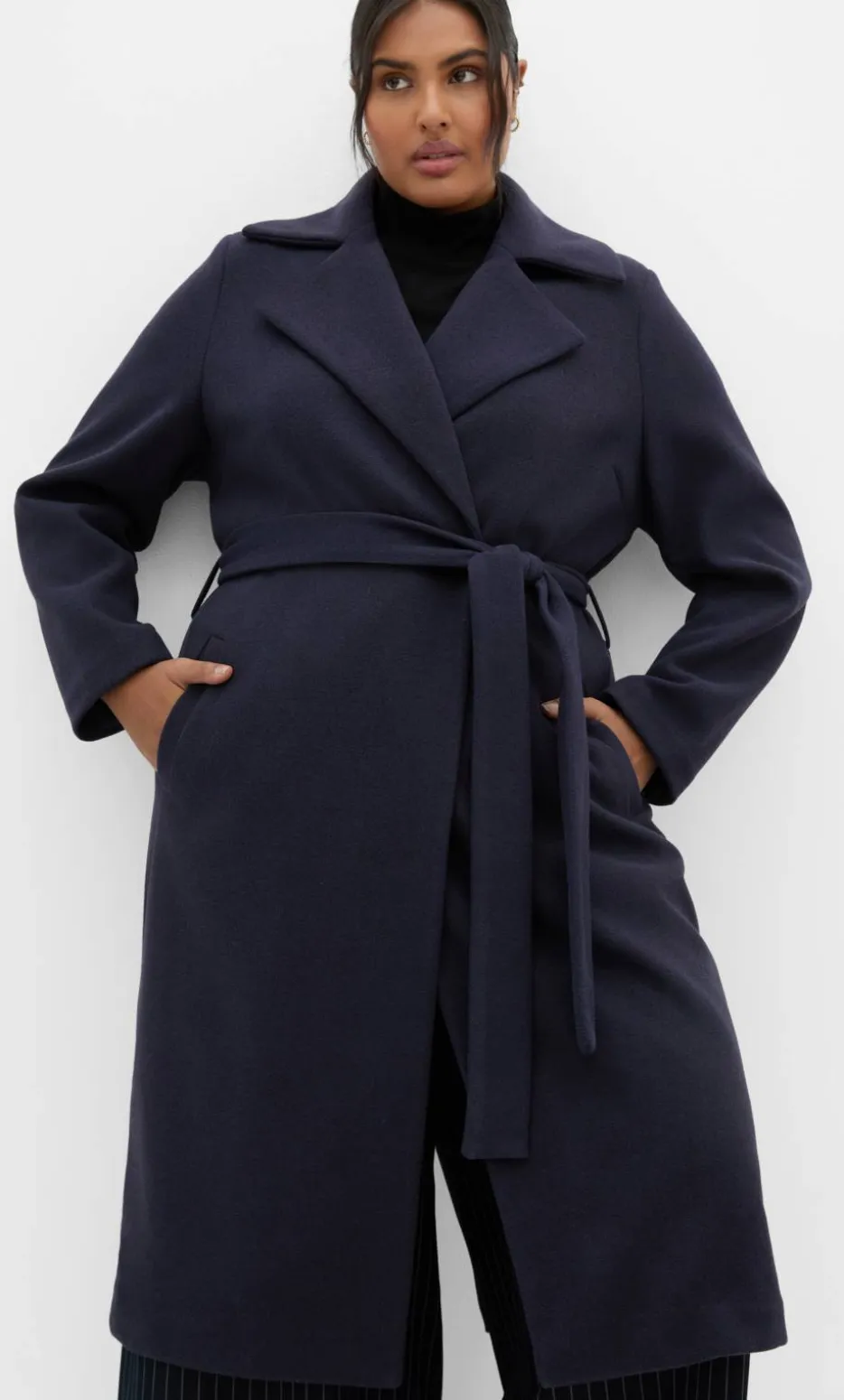 Riley Row Belted Coat - navy