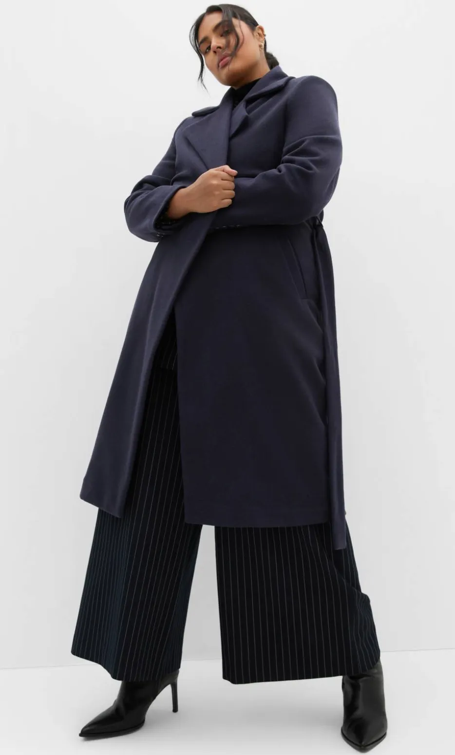 Riley Row Belted Coat - navy