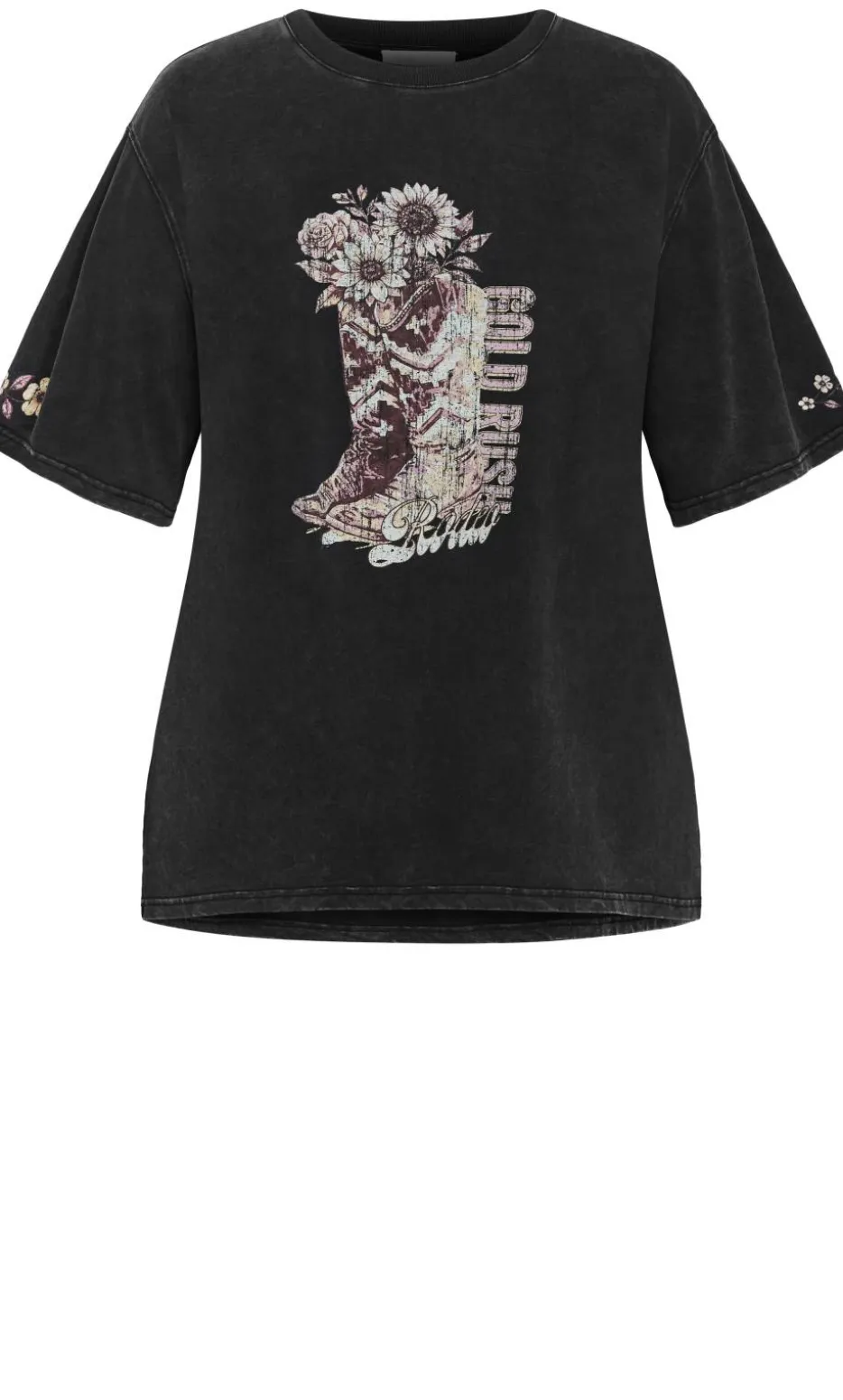 Rodeo Oversized Cotton Tee - black acid wash