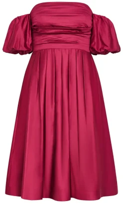 Rosalee Puff Sleeve Midi Dress - raspberry