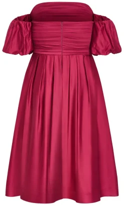 Rosalee Puff Sleeve Midi Dress - raspberry