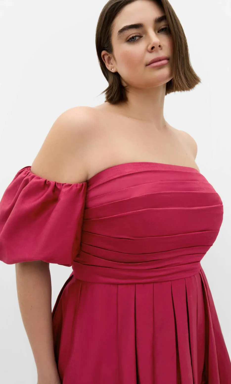 Rosalee Puff Sleeve Midi Dress - raspberry
