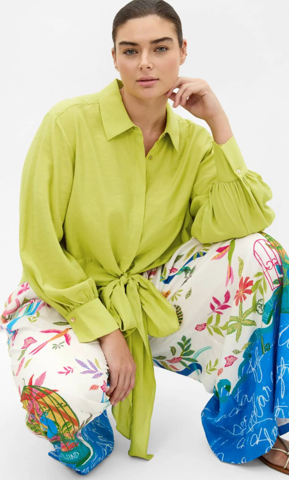 Rosa Tie Shirt - chartreuse