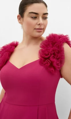 Roselyn Ruffle Tulle Midi Dress - raspberry