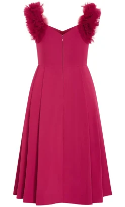 Roselyn Ruffle Tulle Midi Dress - raspberry