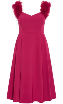 Roselyn Ruffle Tulle Midi Dress - raspberry