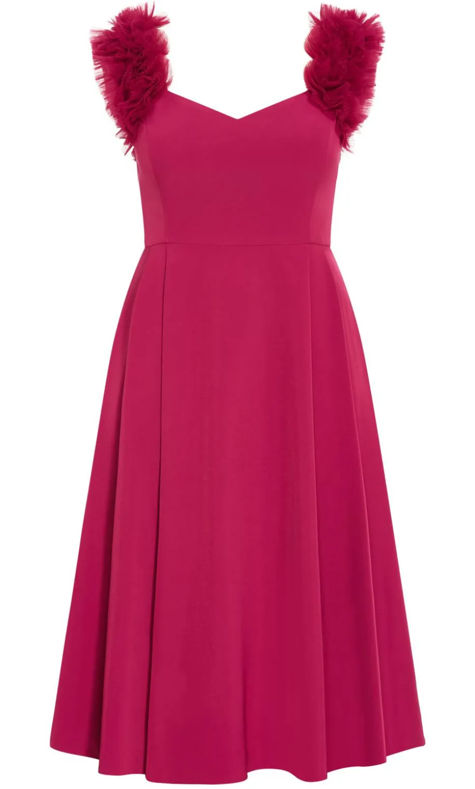 Roselyn Ruffle Tulle Midi Dress - raspberry