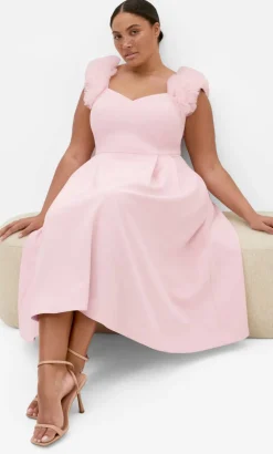 Roselyn Ruffle Tulle Midi Dress - heavenly pink
