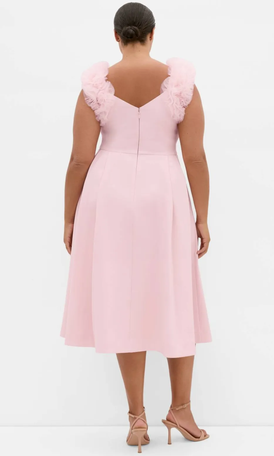 Roselyn Ruffle Tulle Midi Dress - heavenly pink