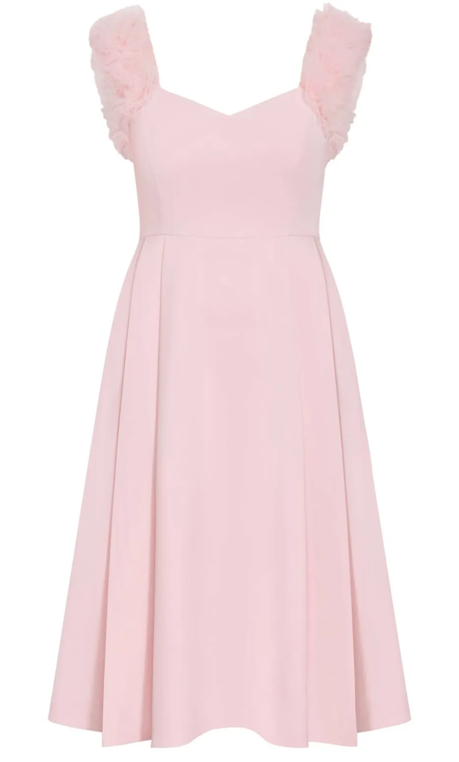 Roselyn Ruffle Tulle Midi Dress - heavenly pink