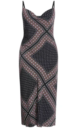 Sadie Boho Print Slip Dress - black