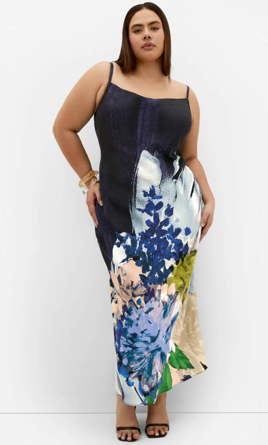 Sadie Dahlia Print Slip Dress - navy