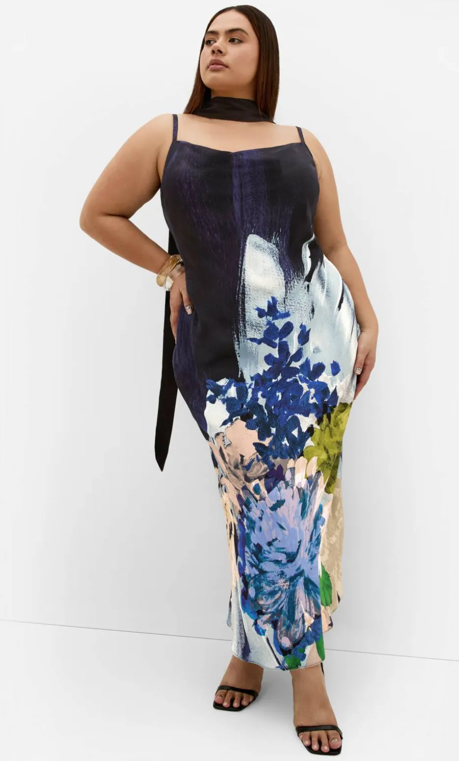 Sadie Dahlia Print Slip Dress - navy