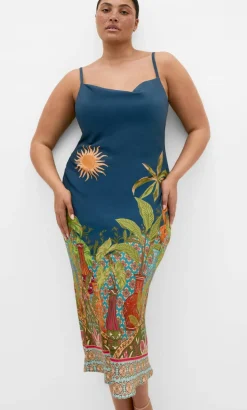 Sadie Paradise Print Slip Dress - alpine navy