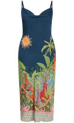 Sadie Paradise Print Slip Dress - alpine navy