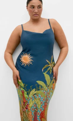 Sadie Paradise Print Slip Dress - alpine navy