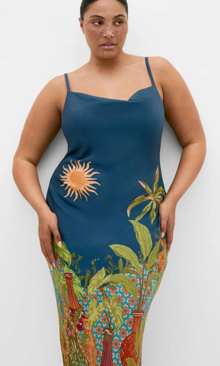 Sadie Paradise Print Slip Dress - alpine navy