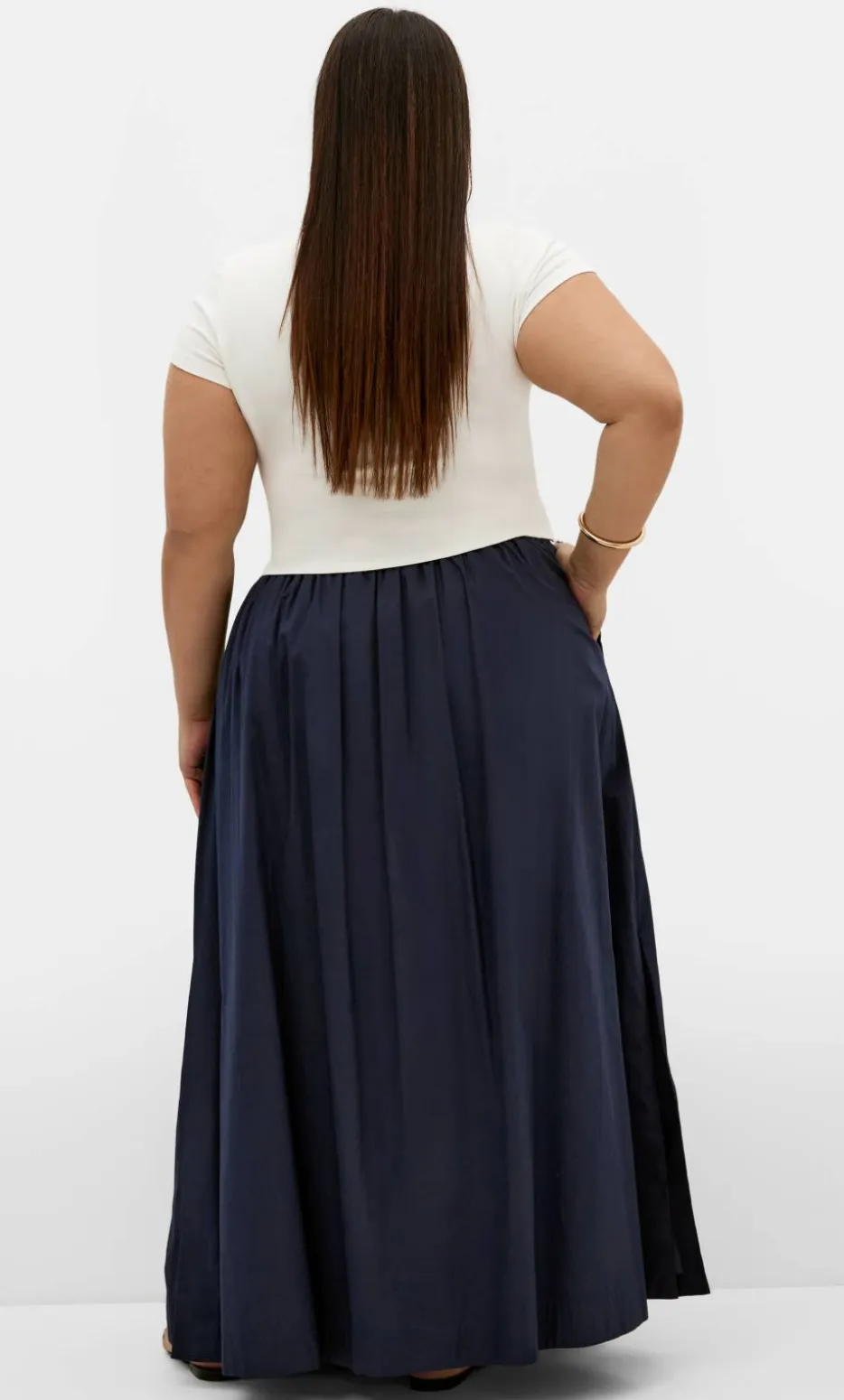 Sarina Cotton Midi Skirt - navy
