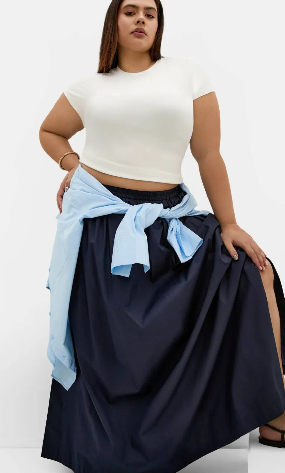 Sarina Cotton Midi Skirt - navy