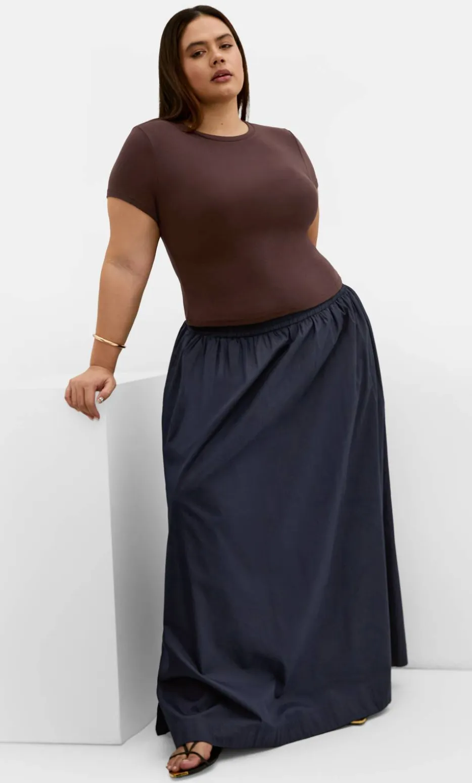 Sarina Cotton Midi Skirt - navy