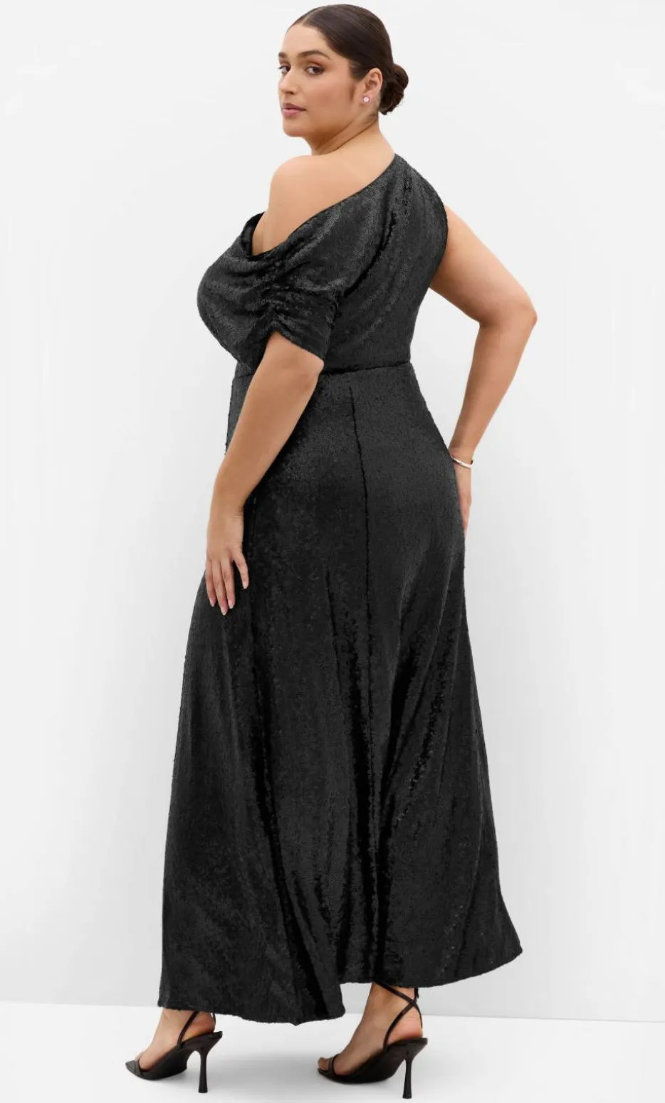 Sequin Off Shoulder Maxi Dress - black