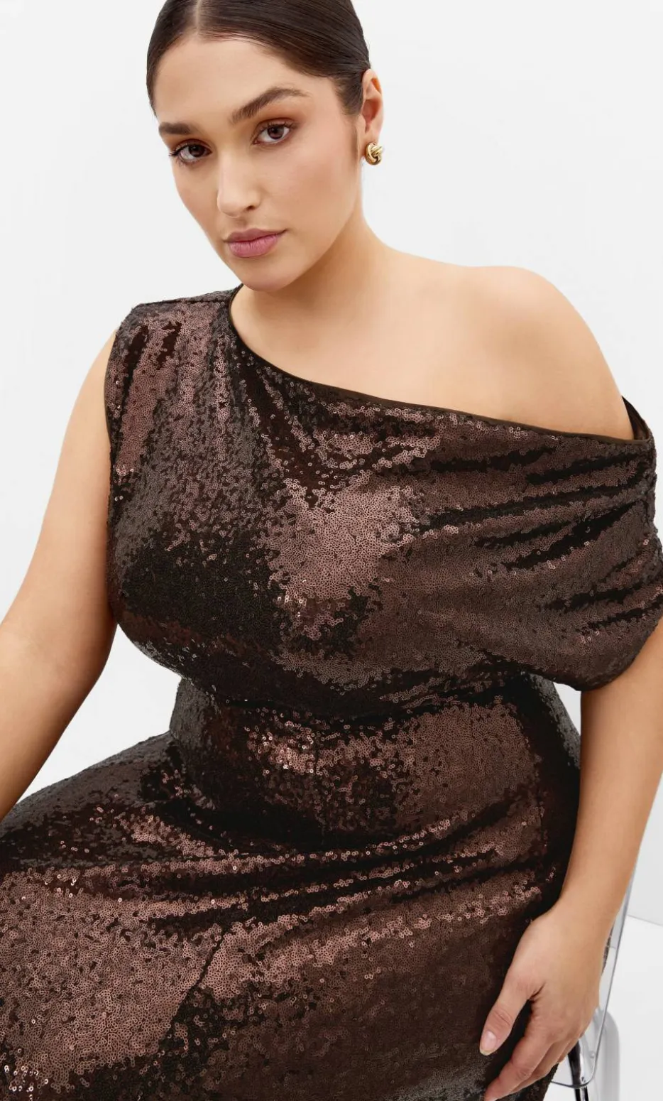 Sequin Off Shoulder Maxi Dress - chocolate