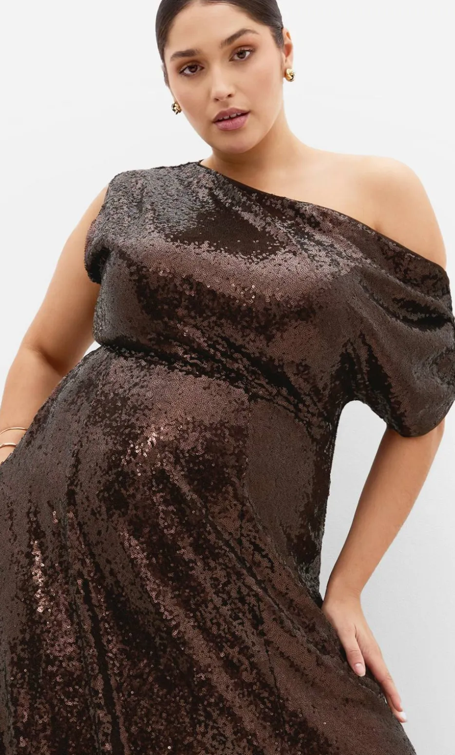 Sequin Off Shoulder Maxi Dress - chocolate